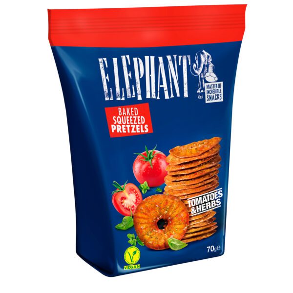 Elephant Squeezed Pretzels Tomatoes Amp Herbs 70g No1 4414