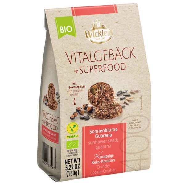 Wicklein Bio Vitalgebaeck Superfood Sonnenblume Guarana Vegan 150g No1 4003