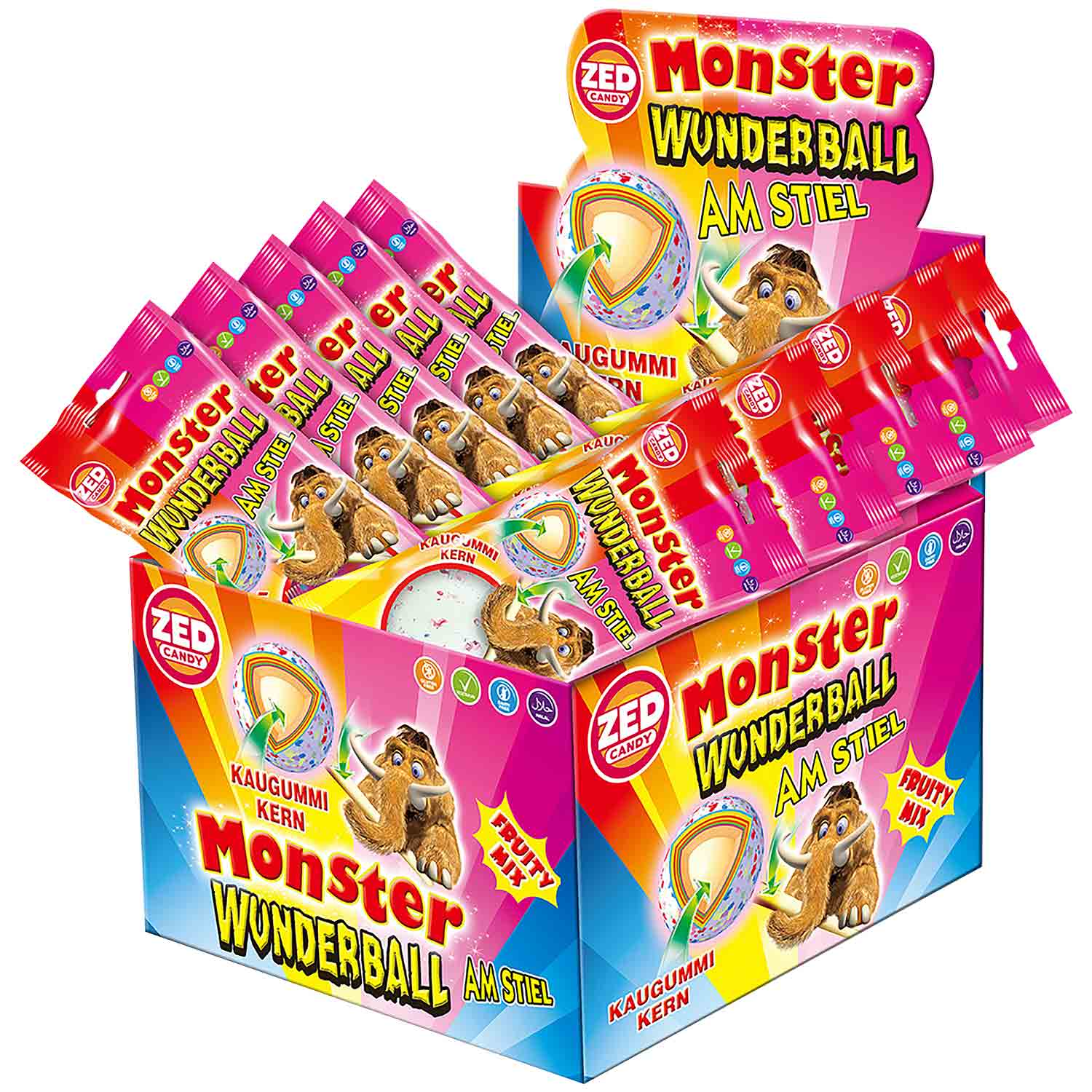 Lizak ZED Candy Monster Wunderball Fruity Mix na patyku 60g