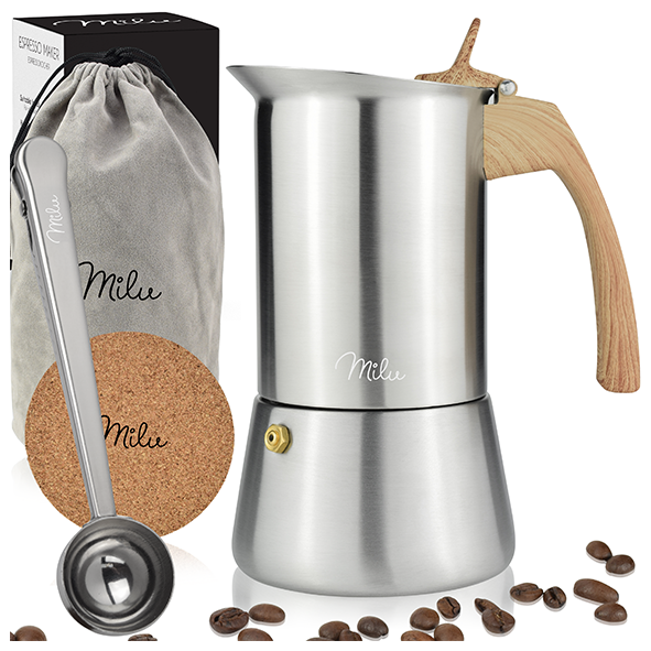 Milu Edelstahl Espressokocher Set Holzoptik Griff 200ml 4 Tassen 1045052723 1