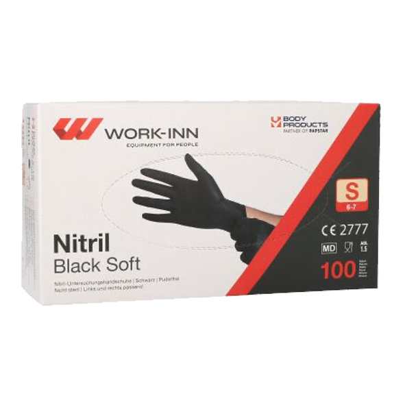 WORK INN Nitril Handschuhe Puderfrei Black Soft Schwarz Groesse S 1048442042