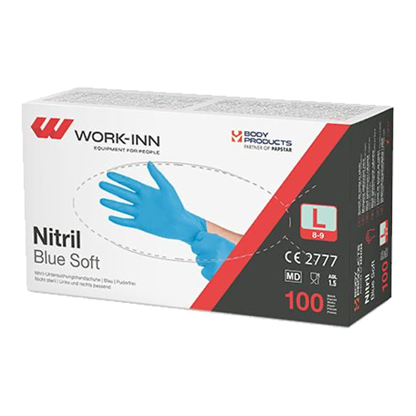 WORK INN Nitril Handschuhe Puderfrei Blue Soft Blau Groesse L 1048442083
